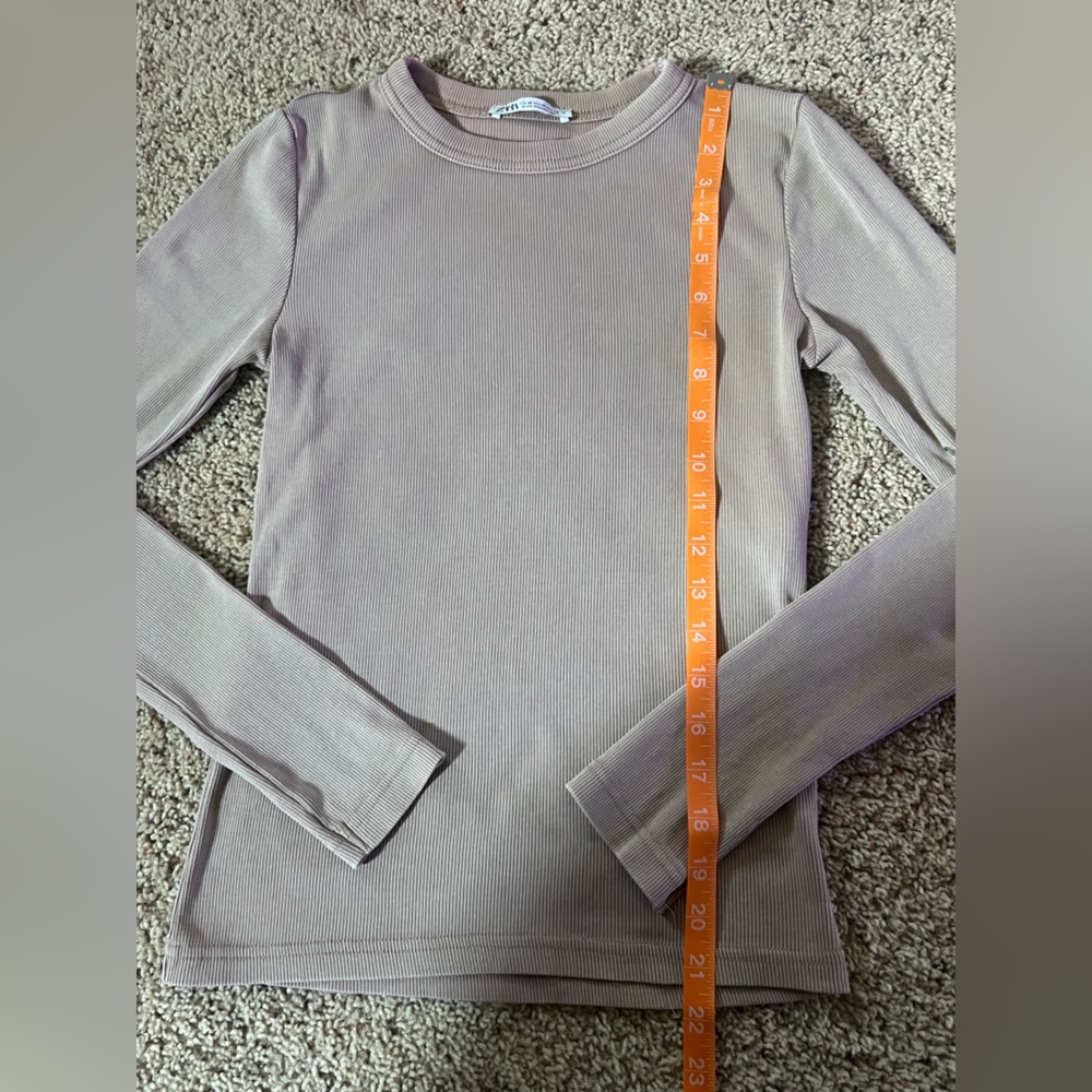 Zara Long-Sleeve Ribbed Crewneck Top - Blush Pink - Picture 2 of 5